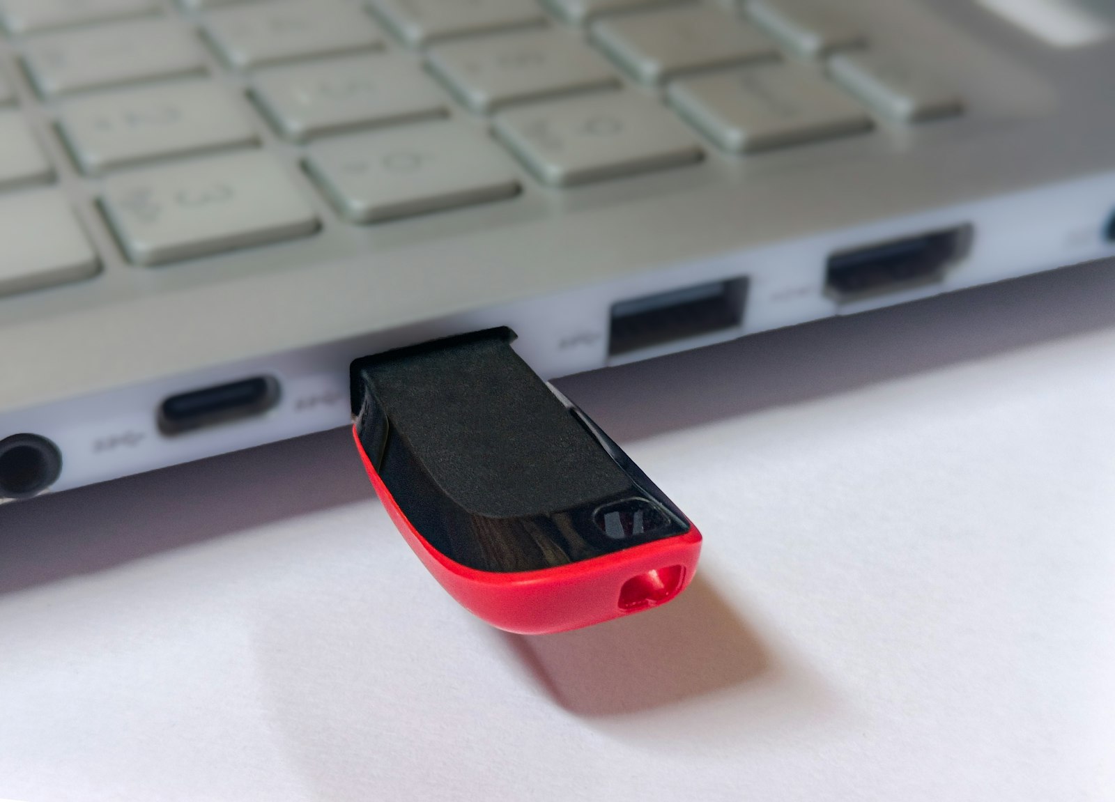 USB flash drive plugged into a laptop