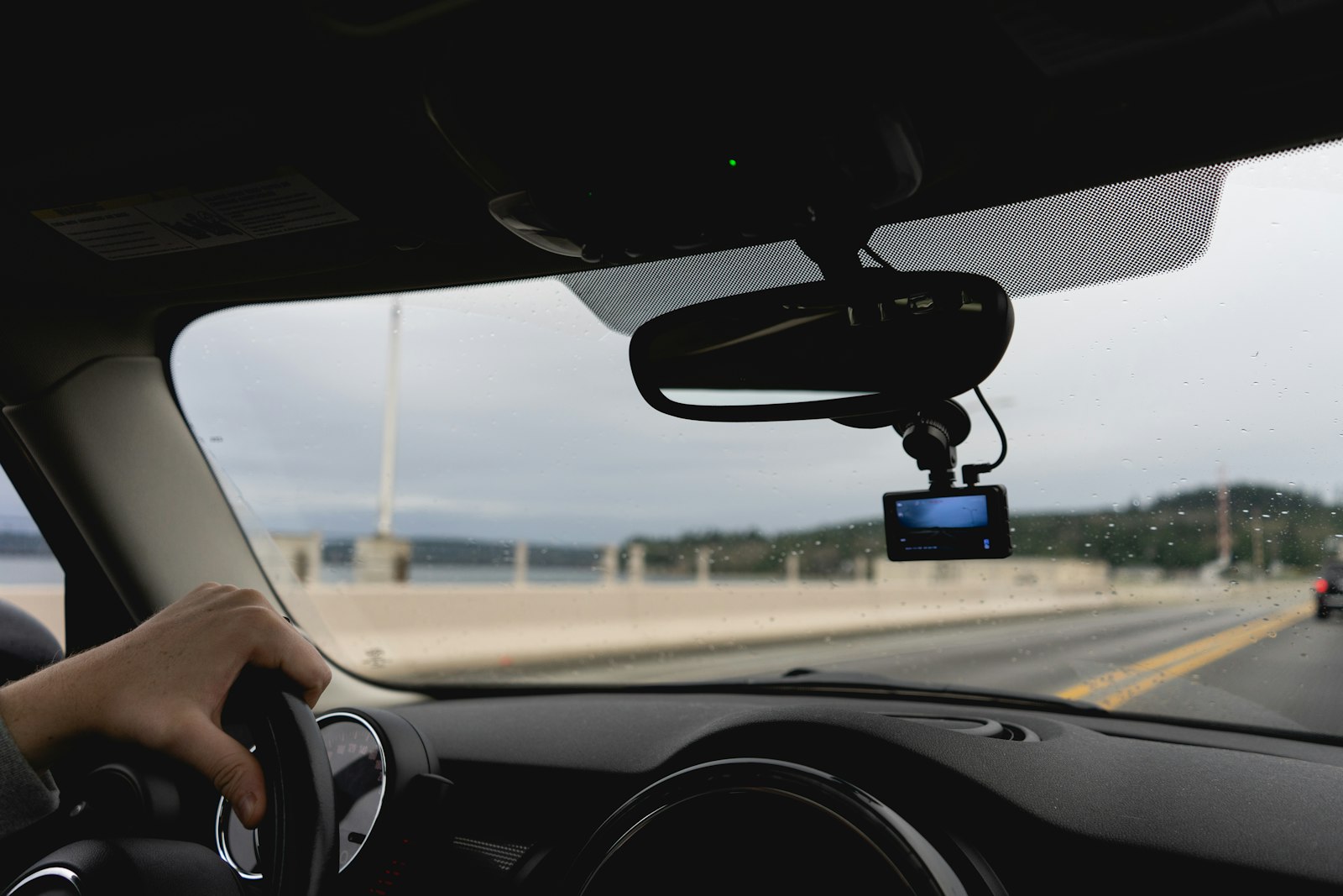 Driving on a highway seen from inside the car